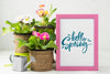 Hello Spring Mockup With Flowers Psd