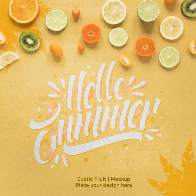 Hello Summer Concept With Exotic Fruits Psd