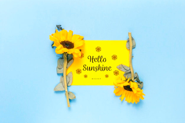 Hello Sunshine Mock-Up With Flowers Psd