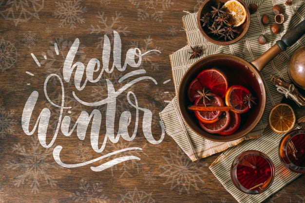Hello Winter And Mulled Wine With Slices Of Oranges Psd