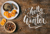 Hello Winter Greeting On Wooden Background Psd