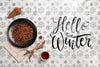 Hello Winter Message And Coffee On Table Psd