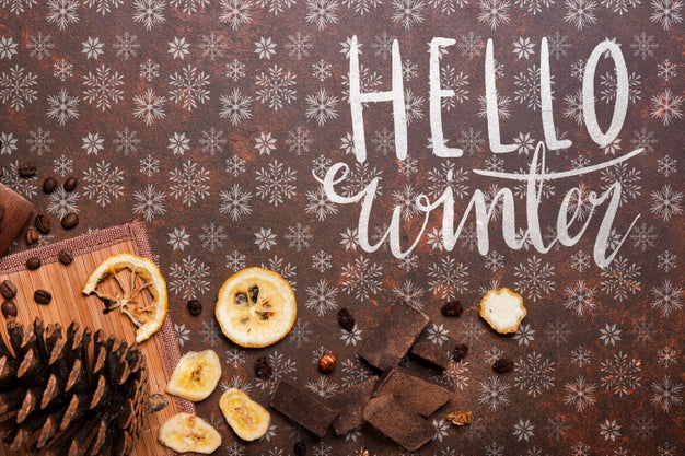 Hello Winter Message Beside Nutritive Food Psd