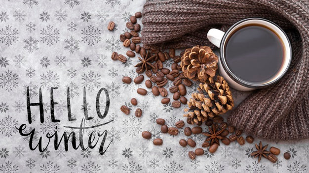 Hello Winter Message Next To Winter Arrangement Psd