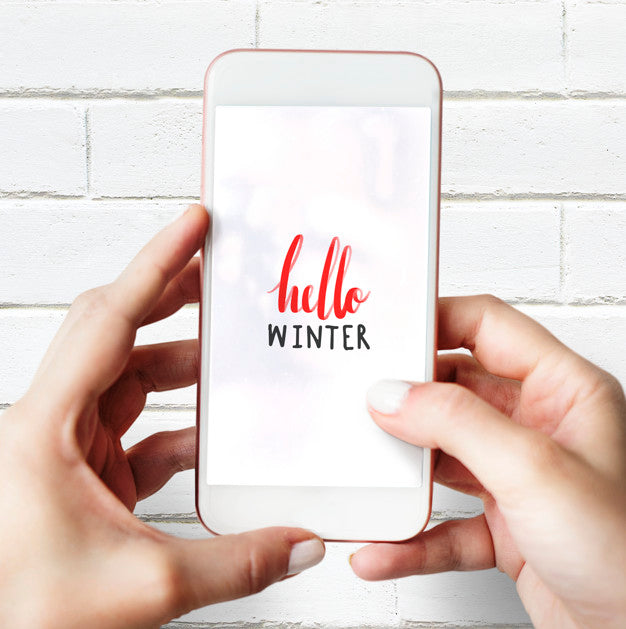 Hello Winter On A Mobile Phone Screen Mockup Psd