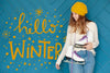Hello Winter Text Lettering And Girl With Skates Psd