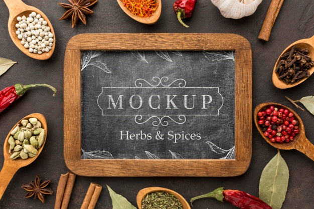 Herbs And Spices Mock-Up Above View Psd