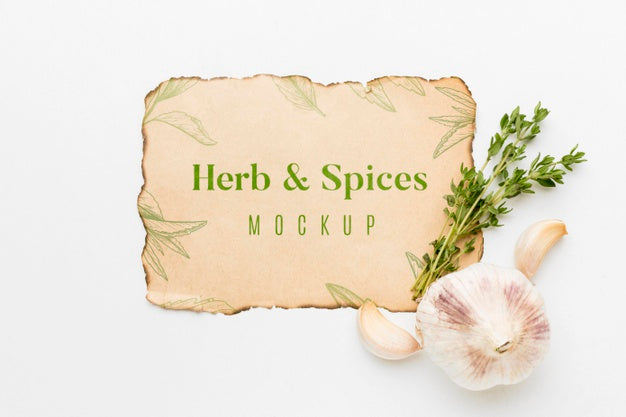 Herbs And Spices Mock-Up With Garlic Psd