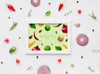 Herbs Mock-Up Frame Surrounded By Spices And Slices Of Veggies Psd