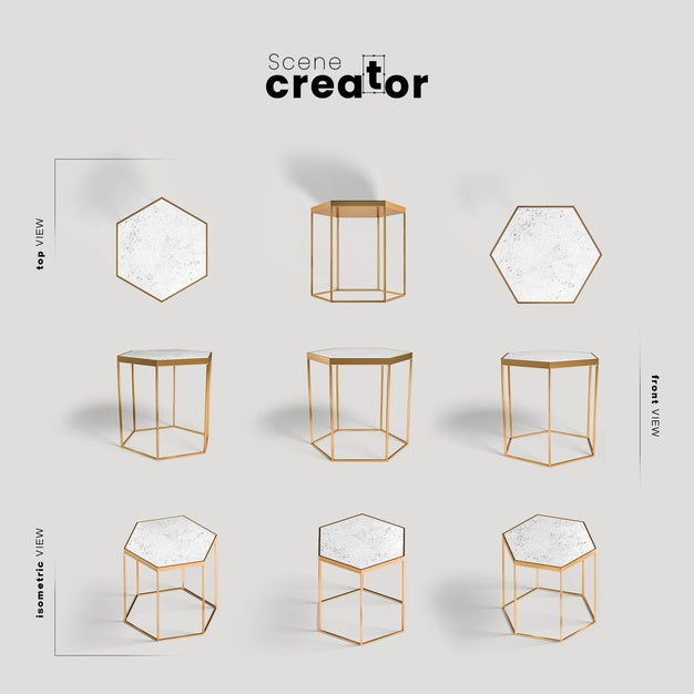 Hexagonal Table View Of Spring Scene Creator Psd