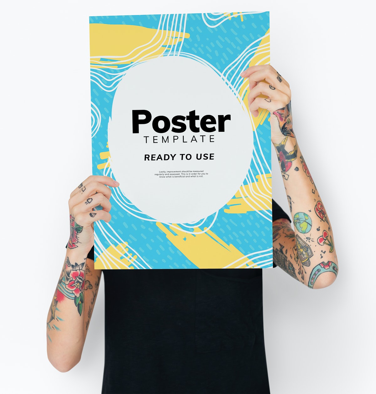 Hiding Behind A Colorful Poster Mockup