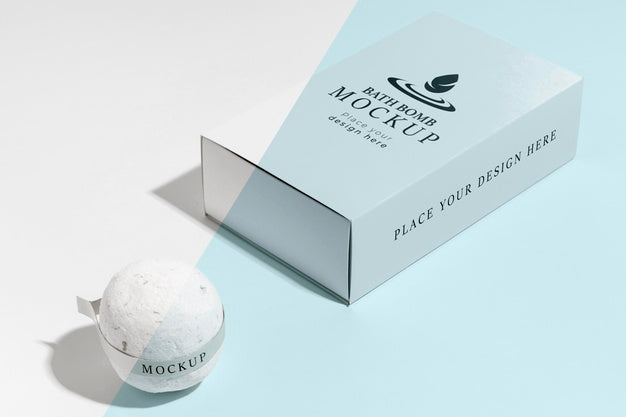 High Angle Bath Bomb And Box Mock-Up Psd