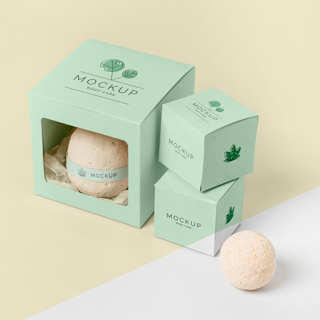 High Angle Bath Bombs In Green Boxes Psd