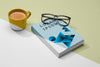 High Angle Book Mock-Up With Glasses And Coffee Psd