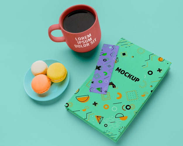 High Angle Book With Macarons Psd