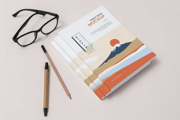 High Angle Books And Pencils Arrangement Psd