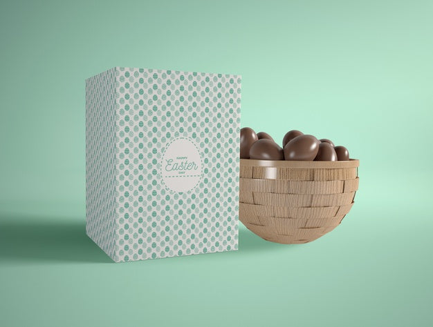 High Angle Bow With Easter Small Chocolate Eggs Psd