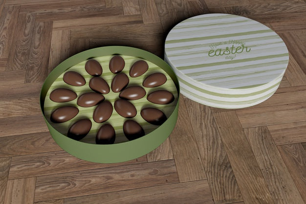 High Angle Box With Chocolate Eggs Psd