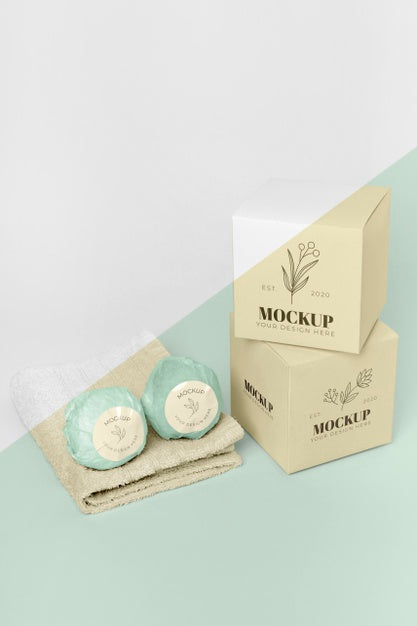 High Angle Boxes, Bath Bombs And Towel Psd