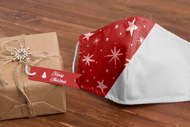 High Angle Christmas Gift And Mask Psd