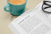 High Angle Coffee And Glasses With Open Book Mock-Up Psd