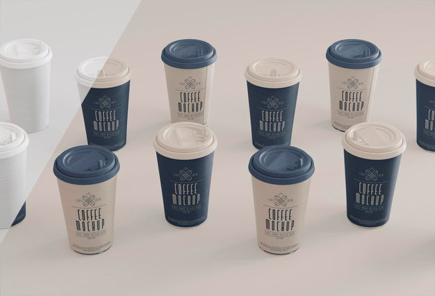 High Angle Coffee Cups Arrangement Psd