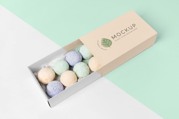 High Angle Colorful Bath Bombs In Box Psd