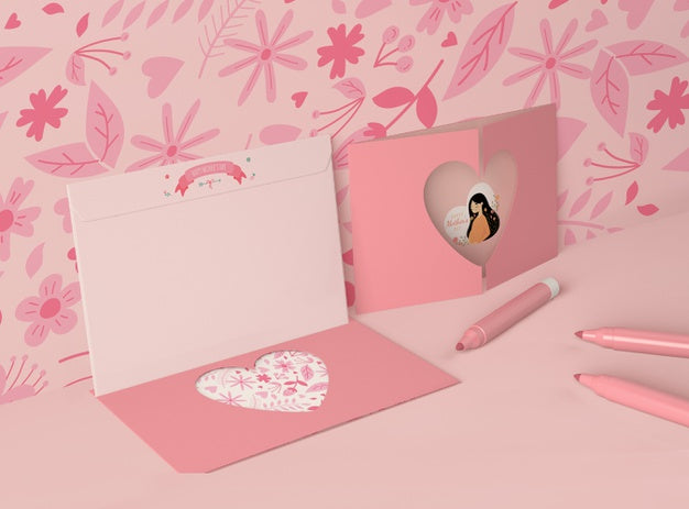 High Angle Composition For Mother'S Day With Card Scene Creator Psd