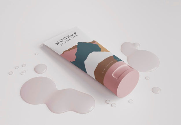 High Angle Cream Container And Bubbles Psd