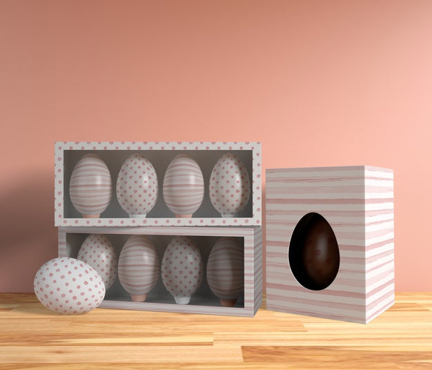 High Angle Decorative Eggs And Chocolate Egg On Table Psd