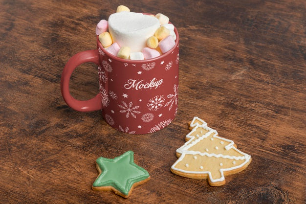 High Angle Delicious Beverage And Cookies Psd