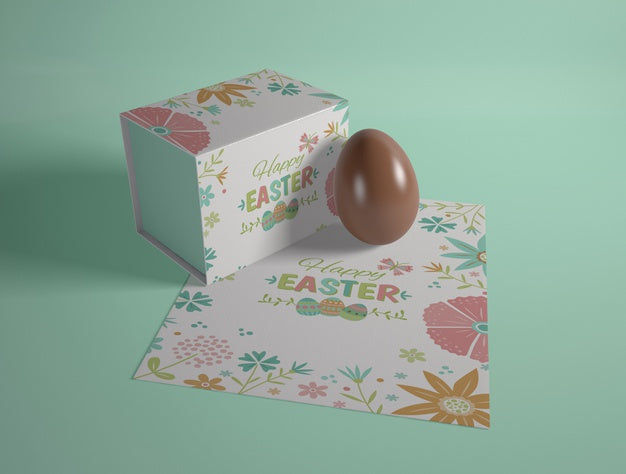 High Angle Easter Card And Chocolate Egg Psd