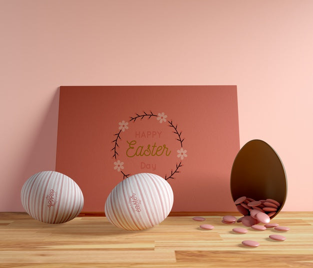 High Angle Easter Card And Eggs Psd