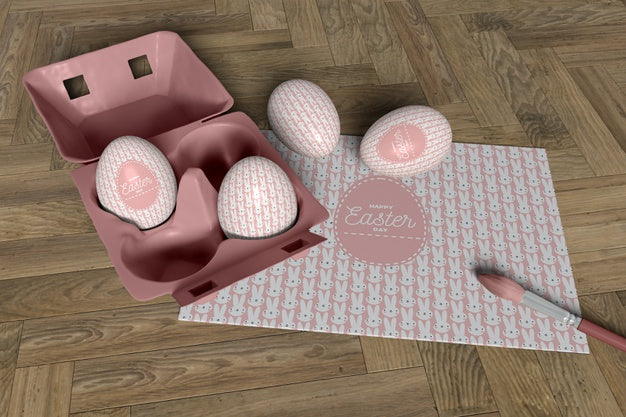 High Angle Easter Card With Decorative Eggs Psd