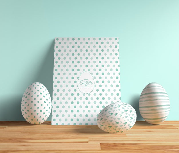High Angle Easter Card With Eggs Beside Psd