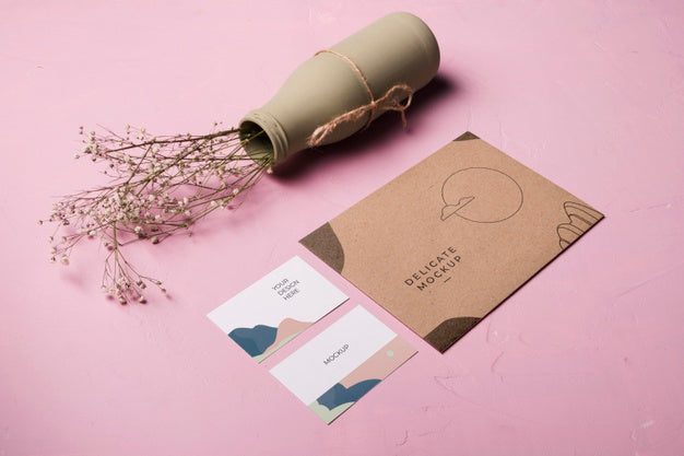 High Angle Envelope And Vase Composition Psd