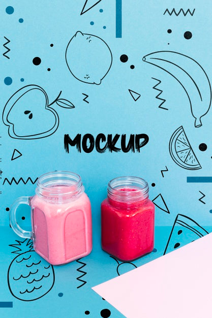 High Angle Fruit Smoothies Mock-Up Psd