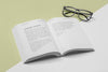 High Angle Glasses And Open Book Mock-Up Psd