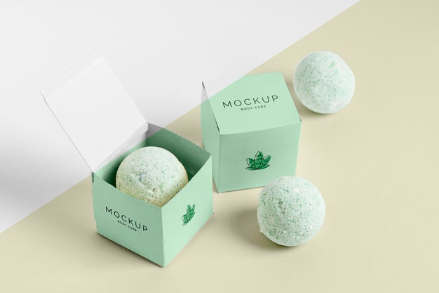 High Angle Green Bath Bombs And Boxes Psd