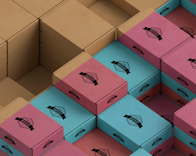 High Angle Isometric Packages Arrangement Psd