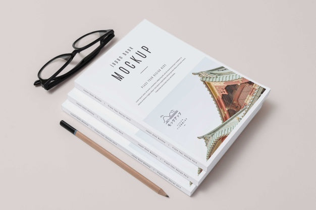 High Angle Japan Books Arrangement Psd