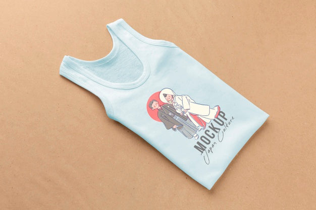 High Angle Japanese T-Shirt Mock-Up Composition Psd