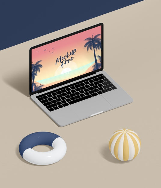 High Angle Laptop On Table Psd