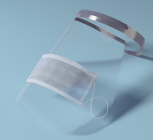 High Angle Medical Mask On Face Shield Psd