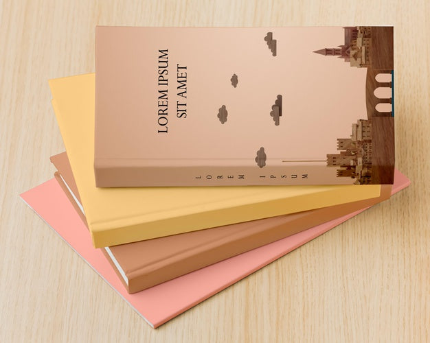 High Angle Minimalist Books Cover Mock-Up Composition Psd