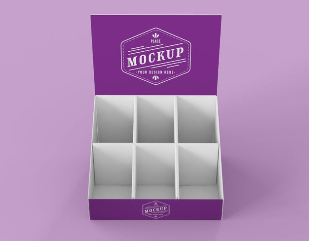 High Angle Minimalist Purple Exhibitor Mock-Up Psd