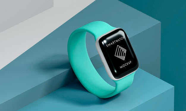 High Angle Modern Blue Smartwatch With Screen Mock-Up Psd