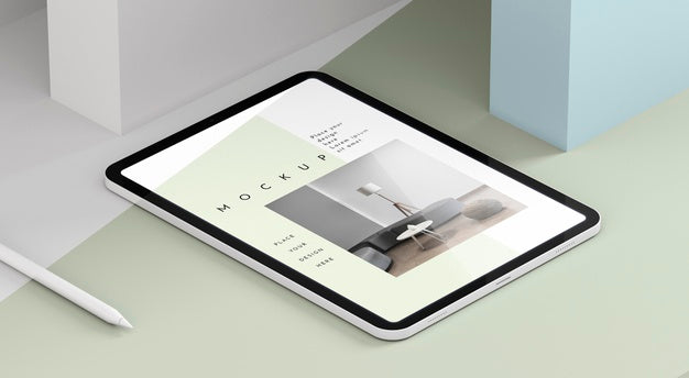 High Angle Modern Tablet Mock-Up With Pen Psd