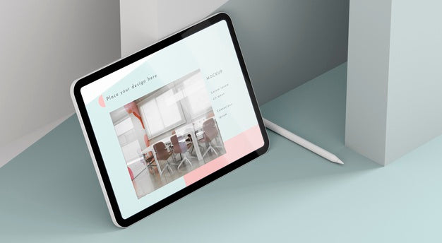High Angle Modern Tablet Mock-Up With Pen Psd