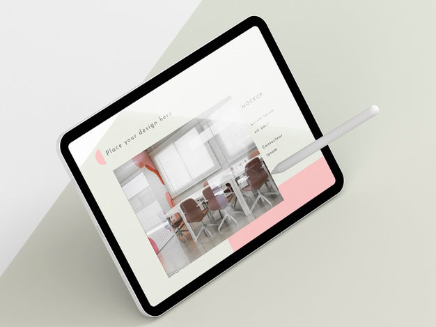 High Angle Modern Tablet With Screen Mock-Up Psd